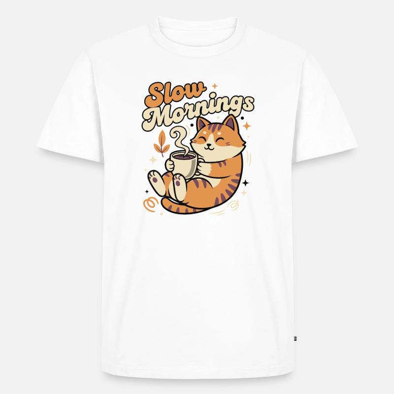 Langsame Morgenkatze mit Kaffee - Männer Premium Bio T-Shirt - Weiß