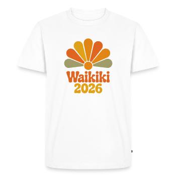 Waikiki 2026 Retro Bloom - Men's Premium Organic T-Shirt - white - Front - Nico (187cm)
