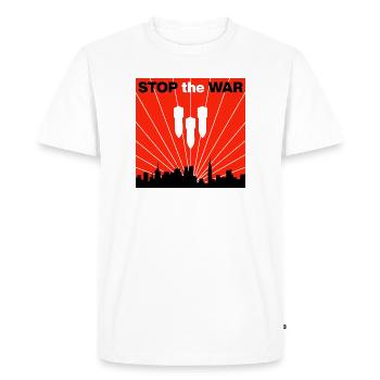 STOP the WAR – Cities instead of bombs, peace now - Men's Premium Organic T-Shirt - white - Front - Nico (187cm)