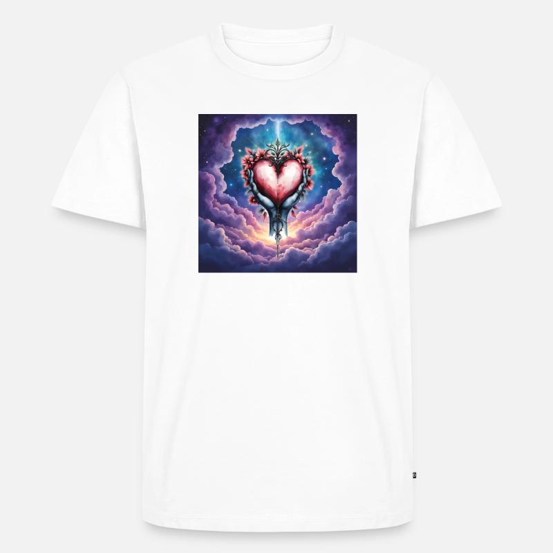 Ätherische Hände halten ein blumiges Herz - Männer Premium Bio T-Shirt - Weiß