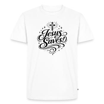 Jésus sauve la croix de manière chrétienne - T-shirt Premium bio Homme - blanc - Devant - Nico (187cm)