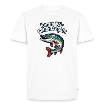 Come on Let's Go Fishing – Pike Cartoon - Men's Premium Organic T-Shirt - white - Front - Nico (187cm)