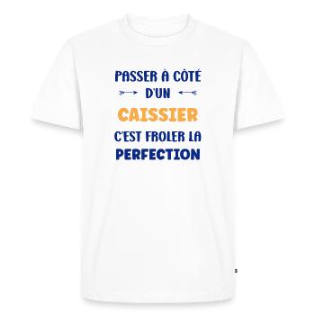 Coming close to perfection at the checkout - Men's Premium Organic T-Shirt - white - Front - Nico (187cm)