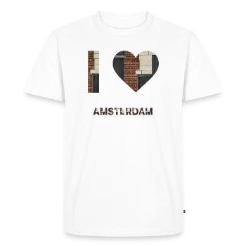 T-shirt emblème cœur en brique d’Amsterdam - T-shirt Premium bio Homme - blanc - Devant - Nico (187cm)