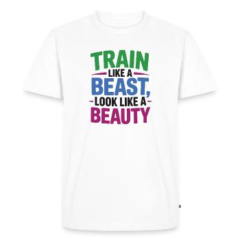 Train like a beast, look like a beauty - Men's Premium Organic T-Shirt - white - Front - Nico (187cm)