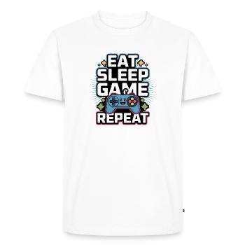 Jeu Manger et Dormer : Répéter - T-shirt Premium bio Homme - blanc - Devant - Nico (187cm)