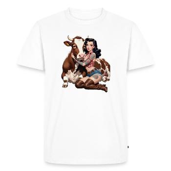 Pin-up farmer with tattoo and cow - Men's Premium Organic T-Shirt - white - Front - Nico (187cm)