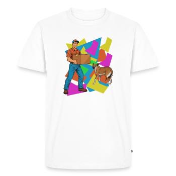 Delivery fun with dog – Neon Geometry - Men's Premium Organic T-Shirt - white - Front - Nico (187cm)