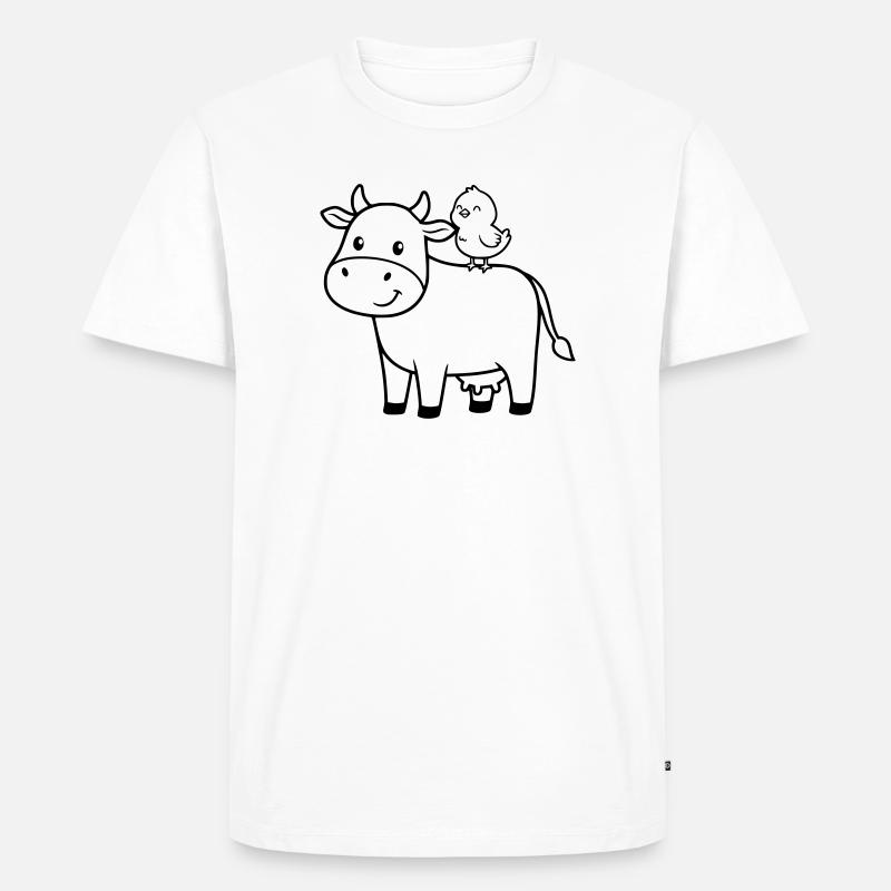 Süße Kuh mit Vogel Freundschaft - Männer Premium Bio T-Shirt - Weiß