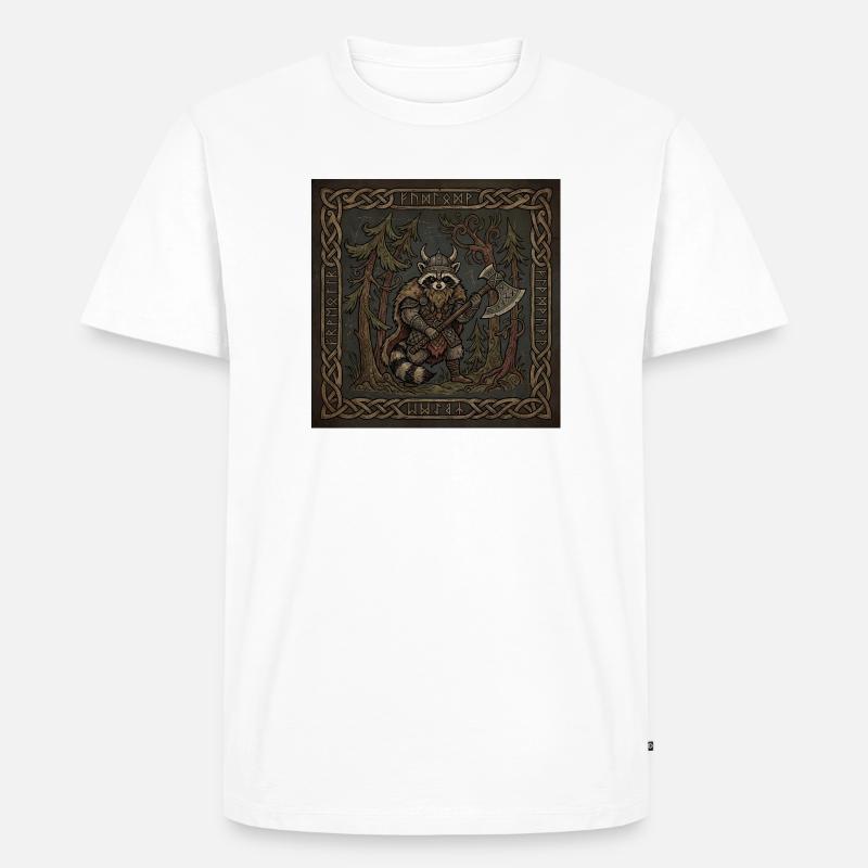 Wikinger Waschbär Krieger Mit Runenaxt - Männer Premium Bio T-Shirt - Weiß
