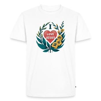 Couronne florale Cœur de Jésus d’amour - T-shirt Premium bio Homme - blanc - Devant - Nico (187cm)