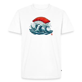 Nigiri de sushi sur l’art des vagues de l’océan - T-shirt Premium bio Homme - blanc - Devant - Nico (187cm)