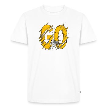 GO Away Typography Grunge Poster – Bold Yellow Tex - Men's Premium Organic T-Shirt - white - Front - Nico (187cm)