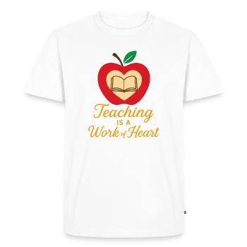 Pomme Cœur et Livre – Enseignement - T-shirt Premium bio Homme - blanc - Devant - Nico (187cm)