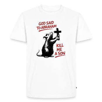 La satire biblique du rat à la croix - T-shirt Premium bio Homme - blanc - Devant - Nico (187cm)