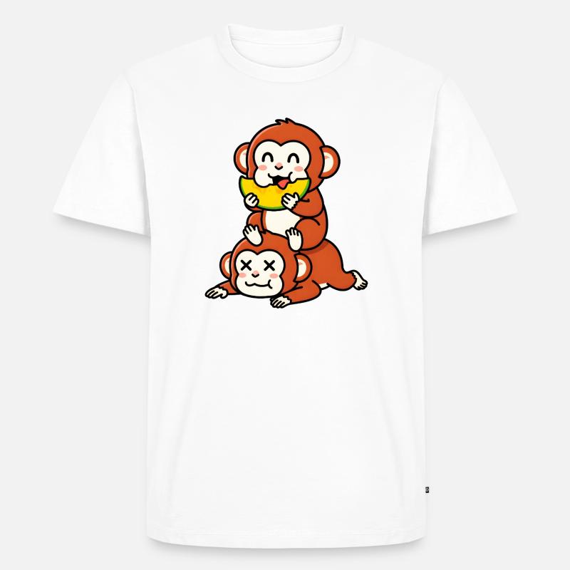 Frecher Affe isst Wassermelone auf Freund - Männer Premium Bio T-Shirt - Weiß