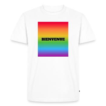 Bienvenue LGBT en français - arc-en-ciel - T-shirt Premium bio Homme - blanc - Devant - Nico (187cm)