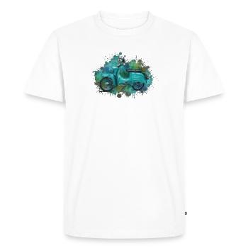 Cyclomoteur Schwalbe vert est-allemand aquarelle – Rétro - T-shirt Premium bio Homme - blanc - Devant - Nico (187cm)