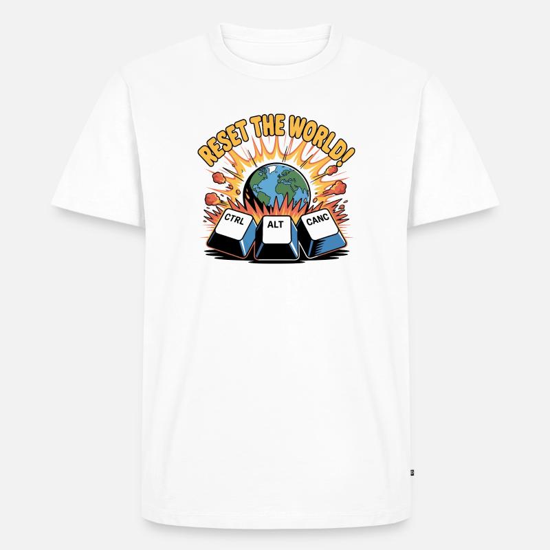 Reset the World Keyboard Reboot - Männer Premium Bio T-Shirt - Weiß