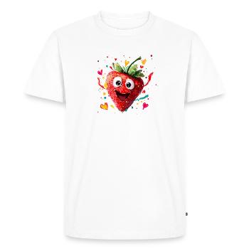 Happy Strawberry Heroine Splatter - Men's Premium Organic T-Shirt - white - Front - Nico (187cm)