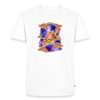 Chat chevauchant une pizza dans l’espace Mème drôle de pizza - T-shirt Premium bio Homme - blanc - Devant - Nico (187cm)