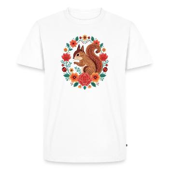 Écureuil dans le cercle de fleurs - T-shirt Premium bio Homme - blanc - Devant - Nico (187cm)