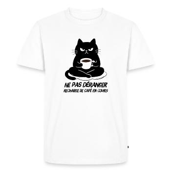 Chat noir recharge de café en cours - T-shirt Premium bio Homme - blanc - Devant - Nico (187cm)