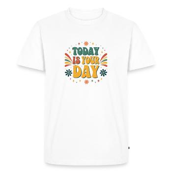Aujourd'hui c'est ton jour coloré - T-shirt Premium bio Homme - blanc - Devant - Nico (187cm)
