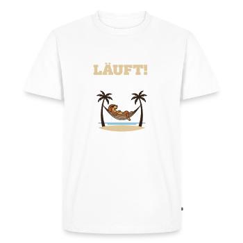 Course – Chien dans le hamac - T-shirt Premium bio Homme - blanc - Devant - Nico (187cm)