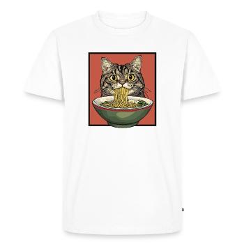 Ramen cat portrait on red background - Men's Premium Organic T-Shirt - white - Front - Nico (187cm)