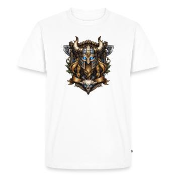 Casque viking avec emblème de crâne - T-shirt Premium bio Homme - blanc - Devant - Nico (187cm)