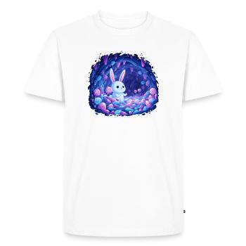 Le Lapin Bleu dans la Forêt de Cristal - T-shirt Premium bio Homme - blanc - Devant - Nico (187cm)