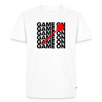 On y va : Attaque à la fléchette ! CENT QUATREVINGT, flèche rouge - T-shirt Premium bio Homme - blanc - Devant - Nico (187cm)