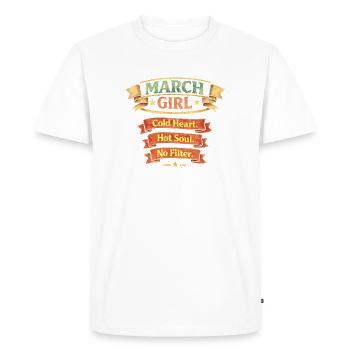 March Girl : Cœur froid, âme brûlante - T-shirt Premium bio Homme - blanc - Devant - Nico (187cm)