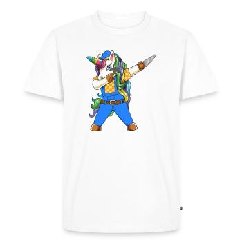 Tamponnage de licorne charpentier bricoleur Travail du bois - T-shirt Premium bio Homme - blanc - Devant - Nico (187cm)