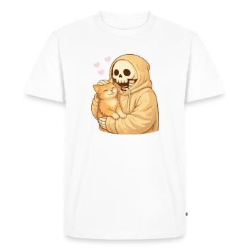Cozy Skeleton with Cat – Gentle Closeness - Men's Premium Organic T-Shirt - white - Front - Nico (187cm)