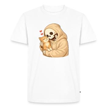 Squelette douillet avec chat – sécurité - T-shirt Premium bio Homme - blanc - Devant - Nico (187cm)