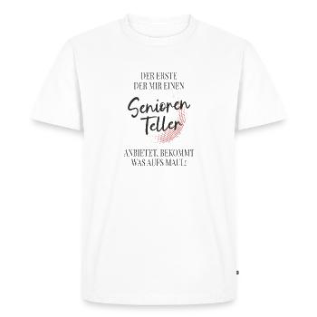 Senior Plate – Funny Saying for Seniors - Men's Premium Organic T-Shirt - white - Front - Nico (187cm)