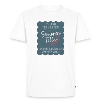 Senior Plate – Funny Saying for Seniors - Men's Premium Organic T-Shirt - white - Front - Nico (187cm)