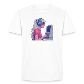 Fille Gamer Rétro dans le style néon - T-shirt Premium bio Homme - blanc - Devant - Nico (187cm)