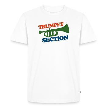 Trumpet Section Logo Tee - Men's Premium Organic T-Shirt - white - Front - Nico (187cm)