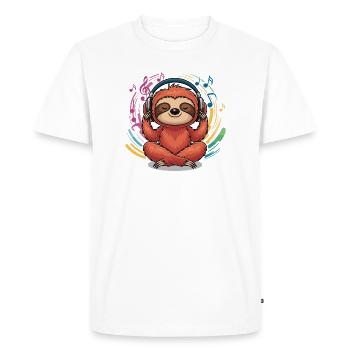 Relaxed sloth with headphones music yoga - Men's Premium Organic T-Shirt - white - Front - Nico (187cm)
