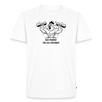 Pumps Fitness Go Hard or go Chickens - Men's Premium Organic T-Shirt - white - Front - Nico (187cm)