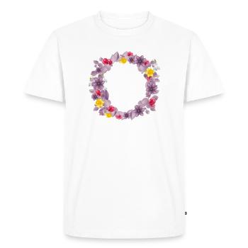 Dusty pink eucalyptus wreath with delicate spring blossoms - Men's Premium Organic T-Shirt - white - Front - Nico (187cm)