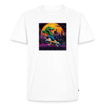 Skating Pixel Crocodile in Retro 80s Synthwave - Men's Premium Organic T-Shirt - white - Front - Nico (187cm)