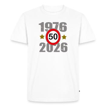 50th anniversary 1976-2026 - Men's Premium Organic T-Shirt - white - Front - Nico (187cm)