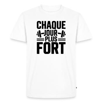 Fitness Motivation – Every day stronger - Men's Premium Organic T-Shirt - white - Front - Nico (187cm)