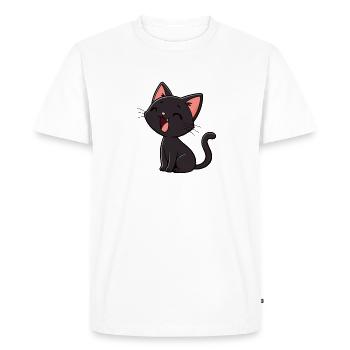 Minimal Laughing Black Kitten - Men's Premium Organic T-Shirt - white - Front - Nico (187cm)