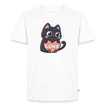 Chat Noir Câlin Coeur Love - T-shirt Premium bio Homme - blanc - Devant - Nico (187cm)