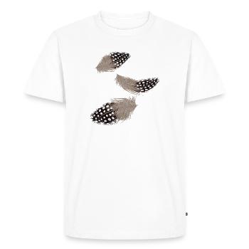 Illustration des trois plumes de pintade volantes - T-shirt Premium bio Homme - blanc - Devant - Nico (187cm)